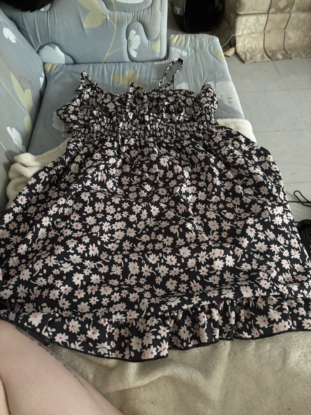 Womens Black Floral Ruffle Sundress